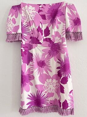 NWT Trina Turk Floral Mini Fringe Dress in Sugar Berr